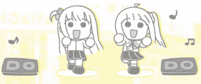 a cartoon drawing of two girls standing next to a box that says do