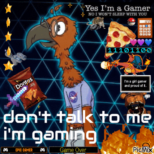 a cartoon of a bird with a bag of doritos chips on it