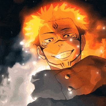 a drawing of a man 's face with fire coming out of it