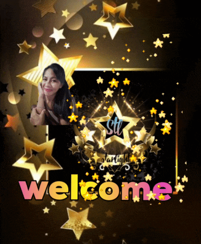 a picture of a woman surrounded by stars and the word welcome