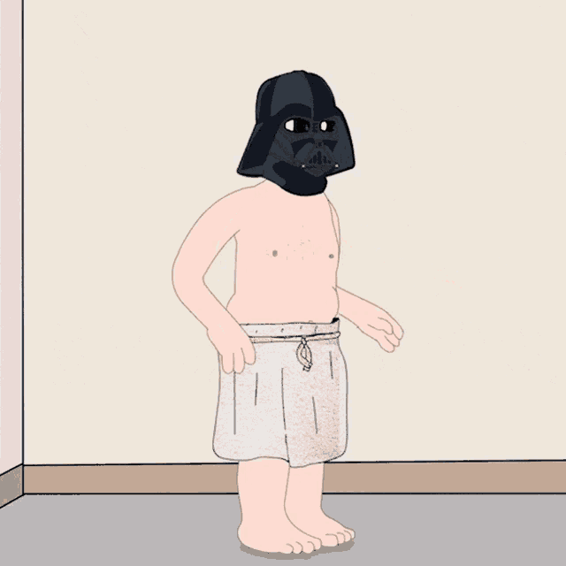 a cartoon of a naked man with a darth vader helmet on