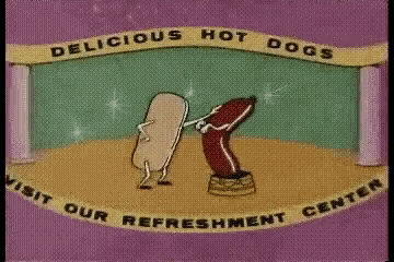 a sign that says delicious hot dogs at our refreshment cent 's