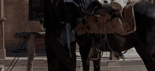 a man standing next to a horse with a blanket on it