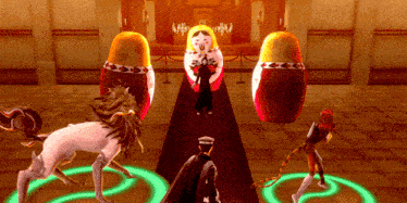 a man in a black cape is standing in front of a large russian nesting doll