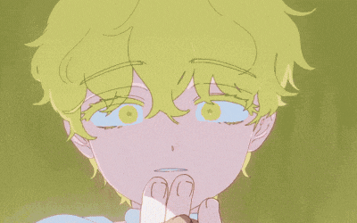a drawing of a person with yellow hair laying on a blue blanket