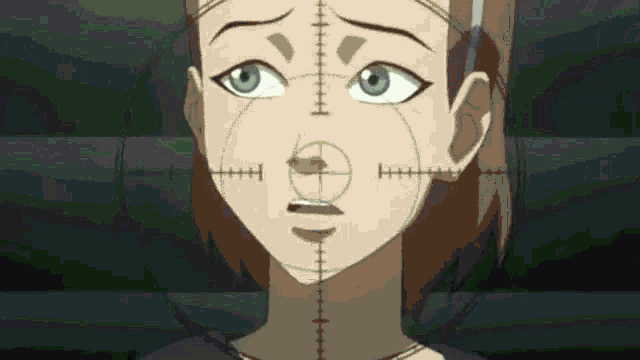 a cartoon character has a target on her face