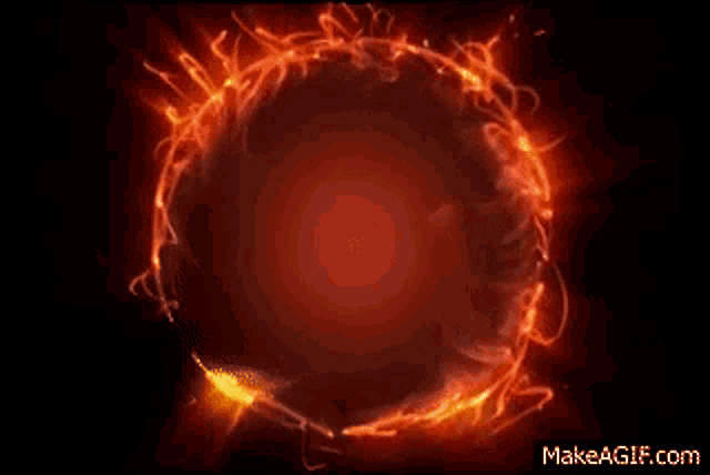 there is a circle of fire on a black background .