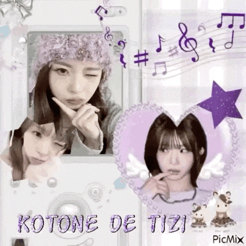 a picture of a girl in a purple hat with music notes and a heart .