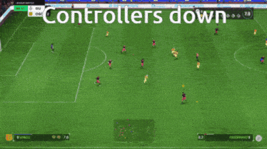 a soccer game is being played with the words controllers down above it