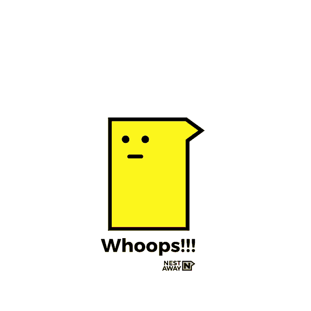 a yellow square with a face and the words whoops nest away n on it