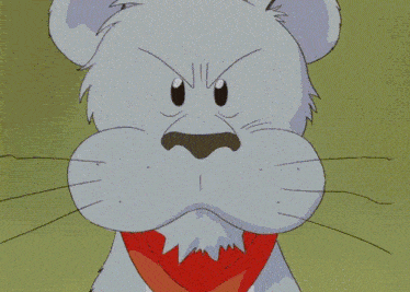 a close up of a cartoon character with an angry face