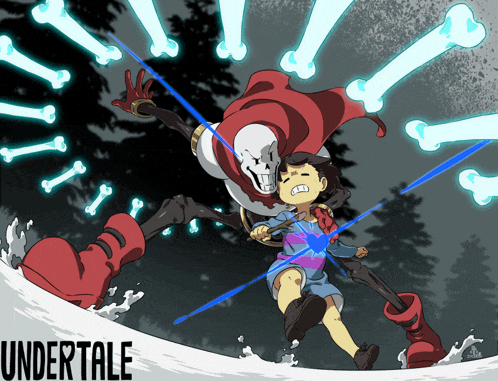 a cartoon of papyrus and frisk from undertale