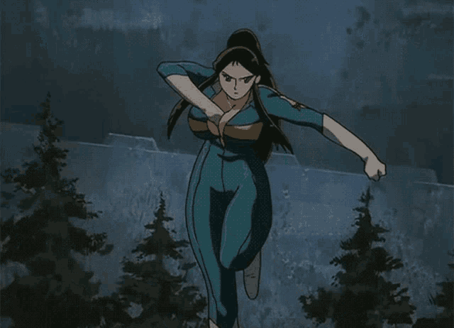 a cartoon drawing of a woman in a blue uniform