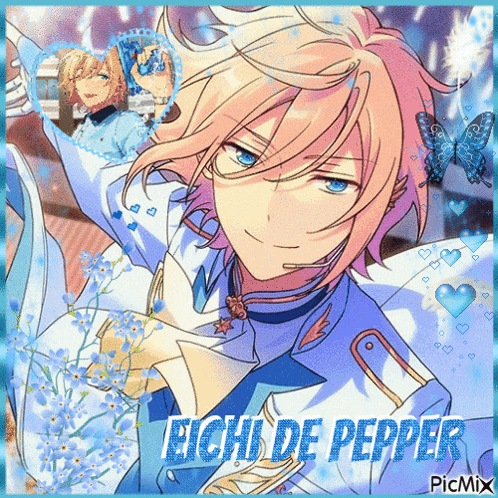 a picture of a boy with pink hair and the name eichl de pepper