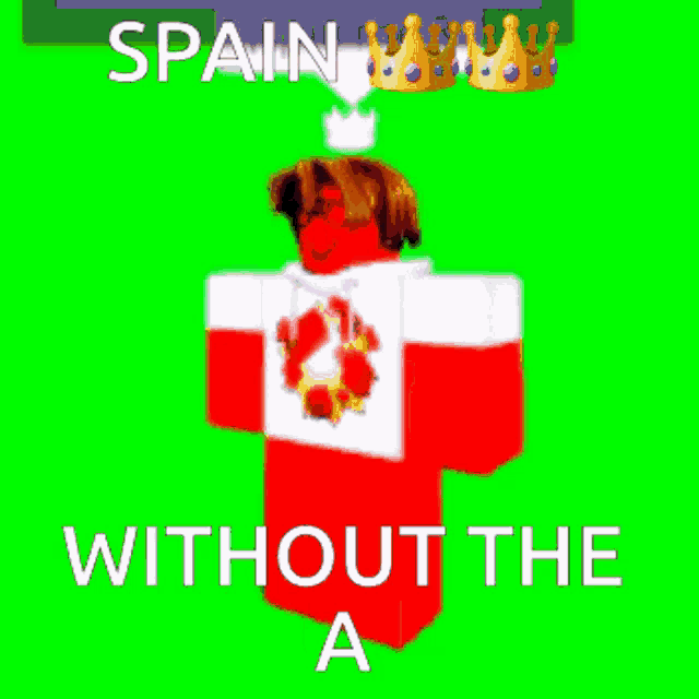 a cartoon character with a crown on his head and the words spain without the a on a green background .