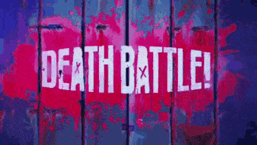 the words `` death battle '' are written on a pink and blue wall .