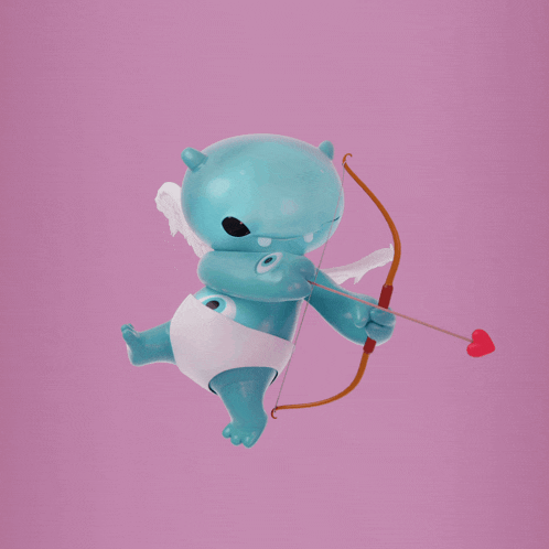 a cupid holding a bow and arrow with a heart in the background