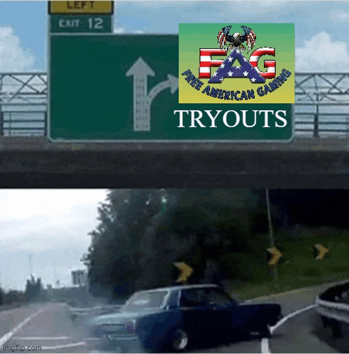 a picture of a highway with a sign that says tryouts on it