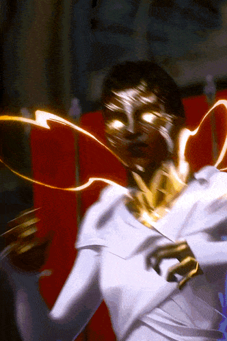 a painting of a woman with gold wings and a white shirt