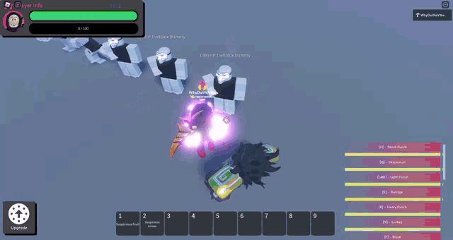 a screenshot of a video game shows a purple explosion with the number 0.7 visible