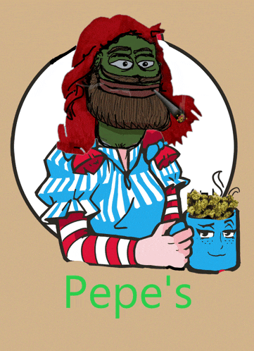 a cartoon drawing of pepe 's holding a cup of marijuana