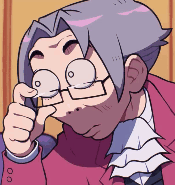 a cartoon drawing of a man with glasses and a red jacket