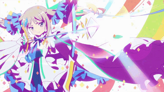 a colorful drawing of a girl with a bow and arrow