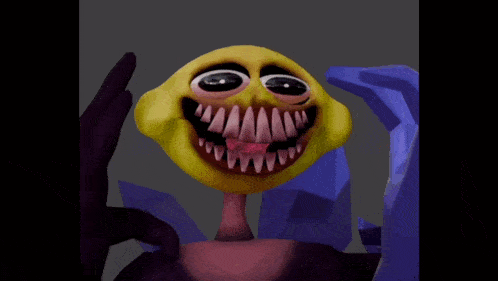 a cartoon character with a yellow face and big teeth