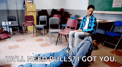 a man laying on the floor with the words ya 'll need pulls i got you on the bottom