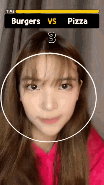 a girl is playing a game where burgers and pizza are being played