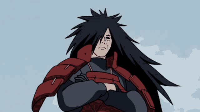 a cartoon drawing of a man with a very long black hair