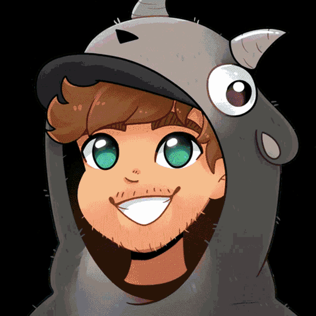 a cartoon drawing of a man wearing a shark costume