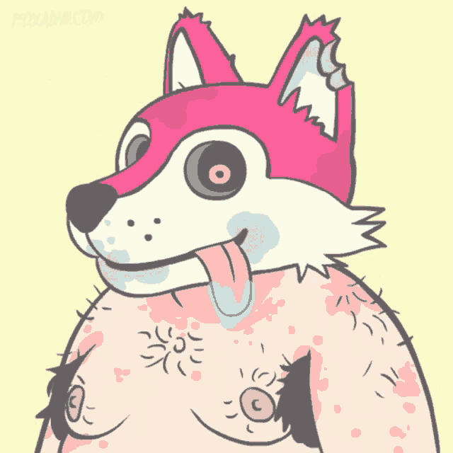 a cartoon of a fox with its tongue hanging out and foxanha.com written below it