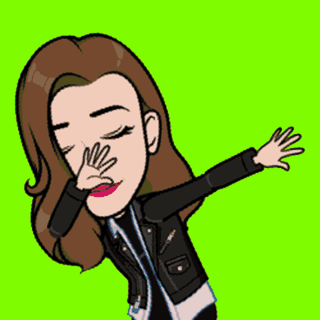 a cartoon of a woman in a leather jacket covering her face with her hand