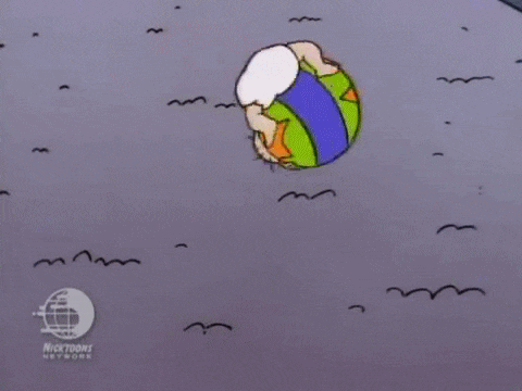 a cartoon of a baby in a ball with the nicktoons network logo behind him