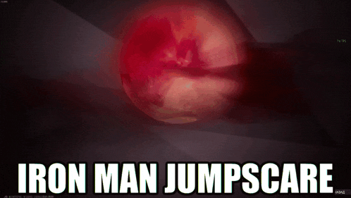 a poster that says iron man jumpscare with a red planet in the background