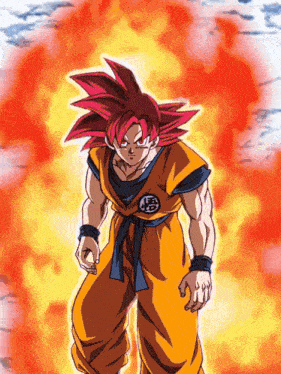 a cartoon of a man with red hair and a goku logo on his chest