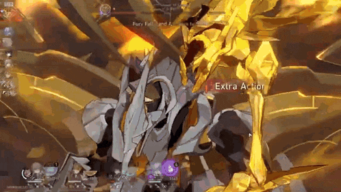 a video game character is being attacked by a giant monster and says extra action