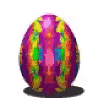 a rainbow colored easter egg is sitting on a white surface .