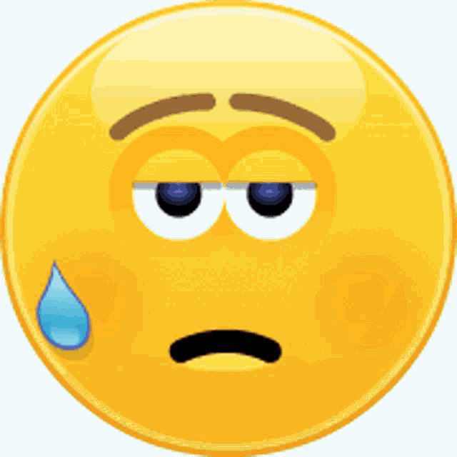 a yellow smiley face with sweat coming out of it 's nose