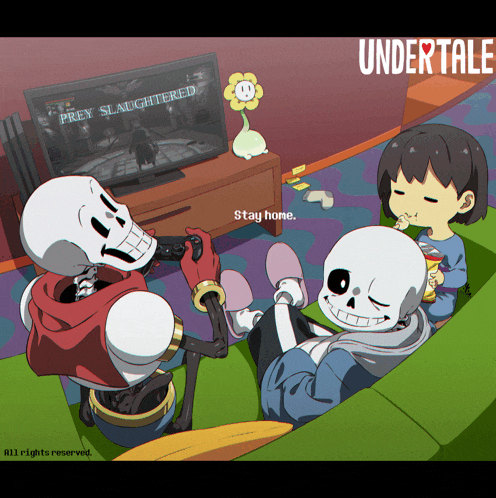 a cartoon of skeletons playing a video game titled undertale