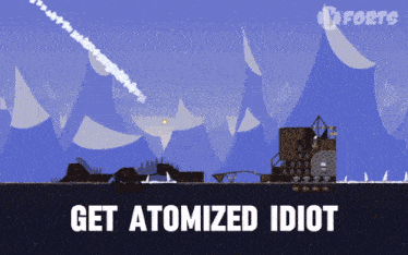 a screenshot of a game that says get atomized idiot on it