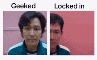 two pictures of a man 's face , one of which is geeked and the other is locked in .