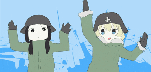 a drawing of two anime characters with one wearing a black hat with a cross on it