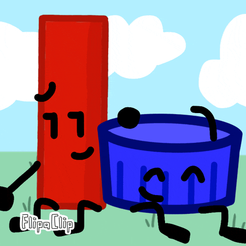 a cartoon drawing of a red object and a blue object with the words flipa clip on the bottom right