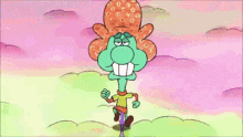 squidward from spongebob squarepants is walking through a tunnel with a giant octopus on his head .