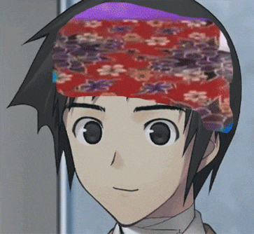 a cartoon character with a red and purple headband on