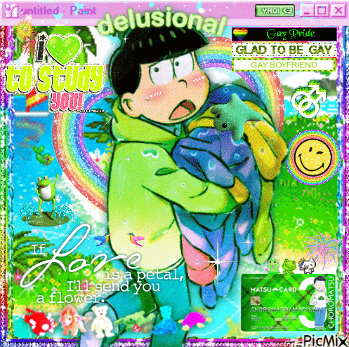 a computer screen shows a cartoon character holding a stuffed animal and the words " i love to study you " on the bottom