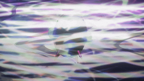 a purple background with a reflection of a person in the water