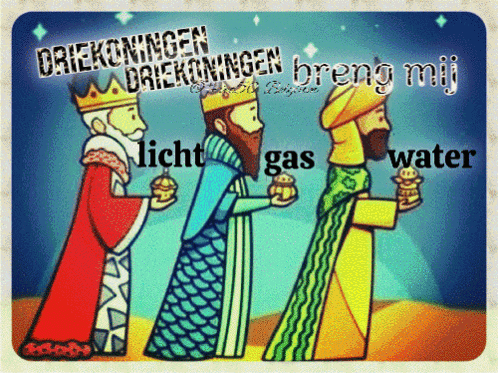 a cartoon of the three wise men with the words licht gas and water